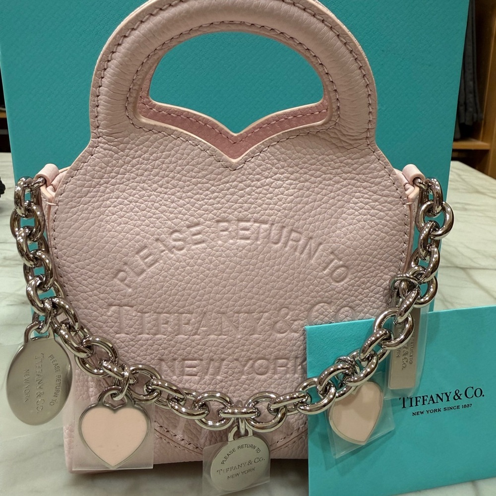 Tiffany & Co. Pale Pink Leather Mini Bag with Charm Chain New Full Set